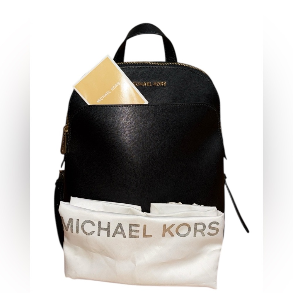 •MICHAEL KORS•EMMY BLACK SAFFIANO LEATHER TECH-FRIENDLY BACKPACK LIKENEW W/DUSTY